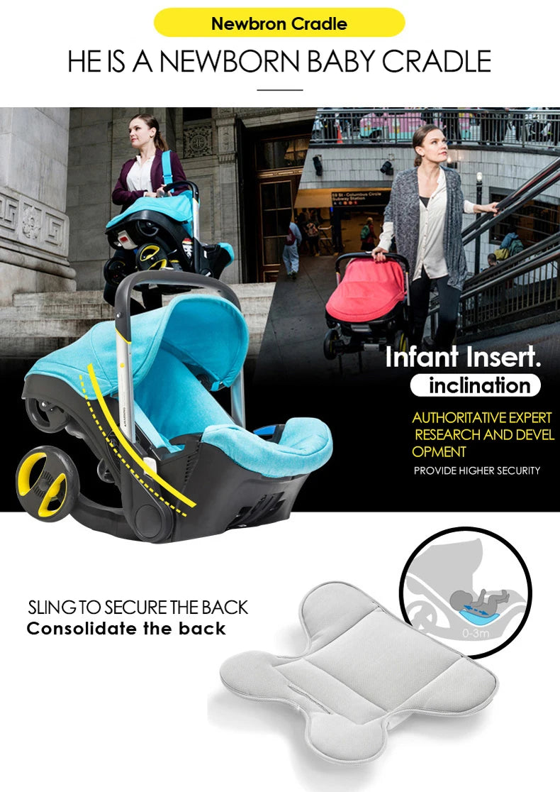 Poussette compacte avec siège auto 2 en 1, facile à plier et portable, certifiée EU R44, système de voyage sécurisé pour nouveau-né