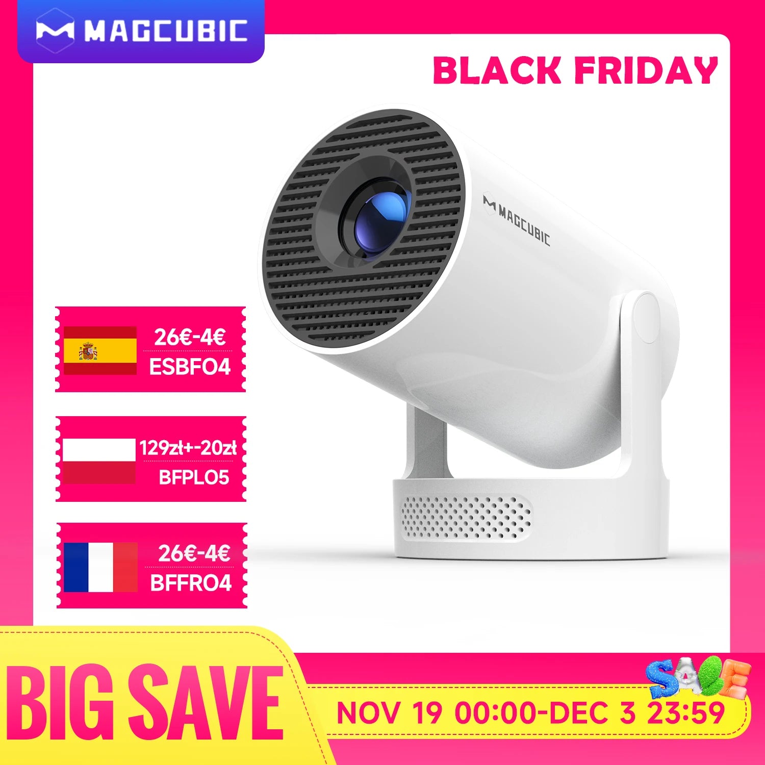 Projecteur portable Magcubic HY300 Pro+ 4K Android 11, 8000 lumens, WiFi 6, BT5.4, haut-parleur HiFi 5 W, compatible HD 720p, idéal pour le cinéma en extérieur