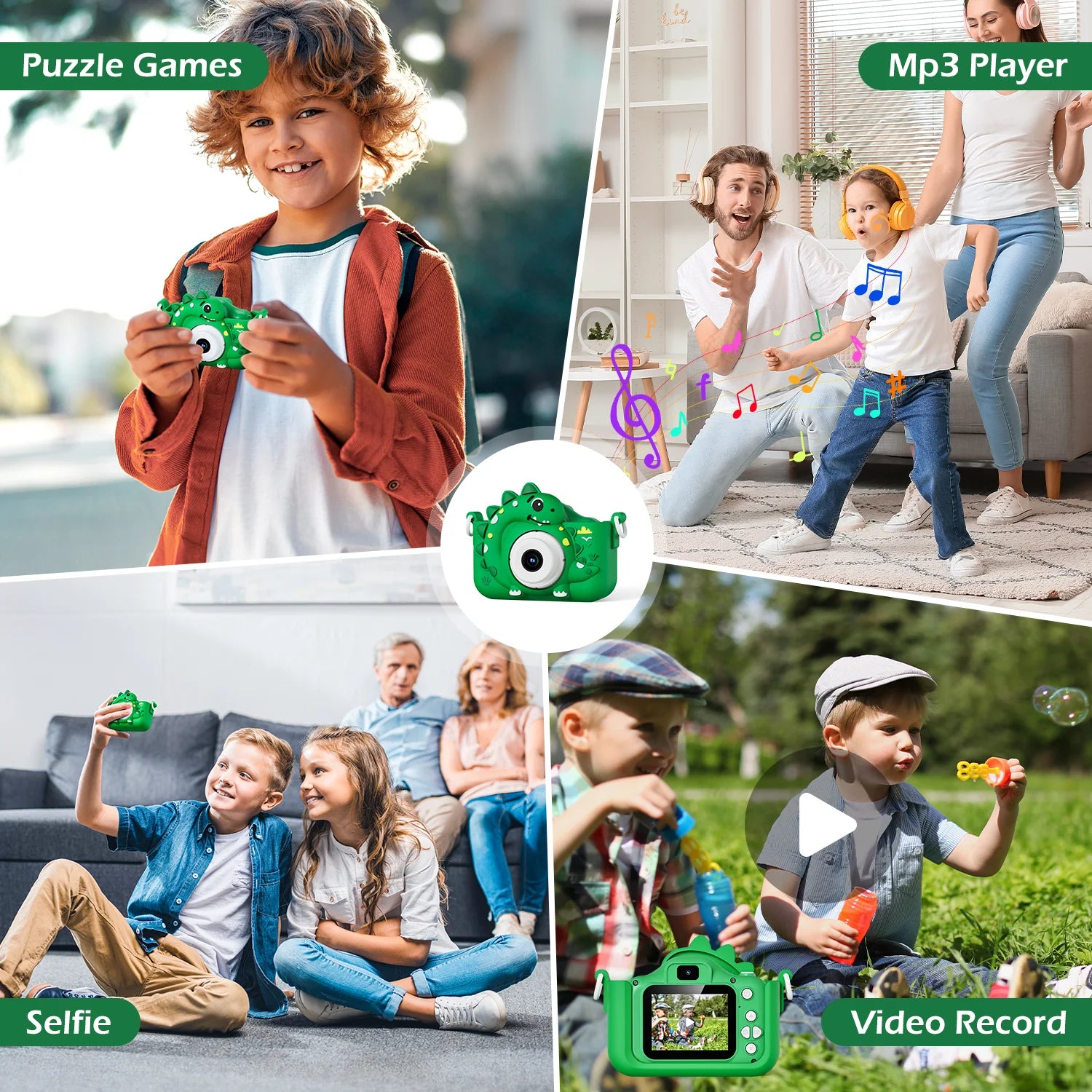Appareil photo numérique pour enfants avec carte mémoire 32 Go, mini appareil photo dinosaure, jouet, caméra HD 1080p pour vlogging et photos, cadeau idéal pour Noël ou un anniversaire.