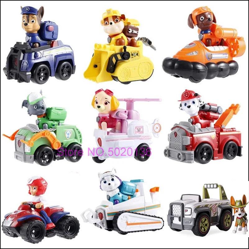 Figurines de chiens en forme de tour de patrouille dans un bus, jouets de Noël sans lumière ni son.