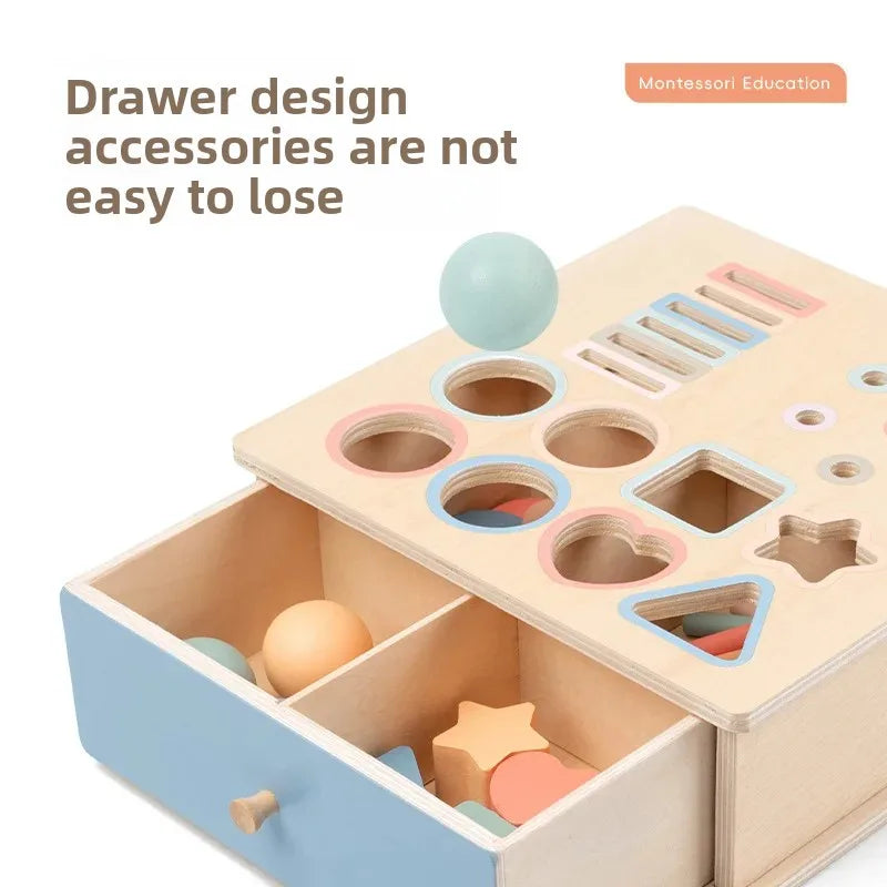 Jouets d'éveil Montessori pour bébé : Trieur de formes et de couleurs en bois avec boîte à tiroirs, tableau d'activités et jeu d'association | Cadeau sensoriel pour la motricité fine