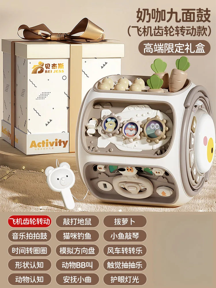 Tambour polyédrique pour bébé (0-1 an), puzzle tambour pour bébé (6-12 mois), jouet d'éveil hexaédrique.