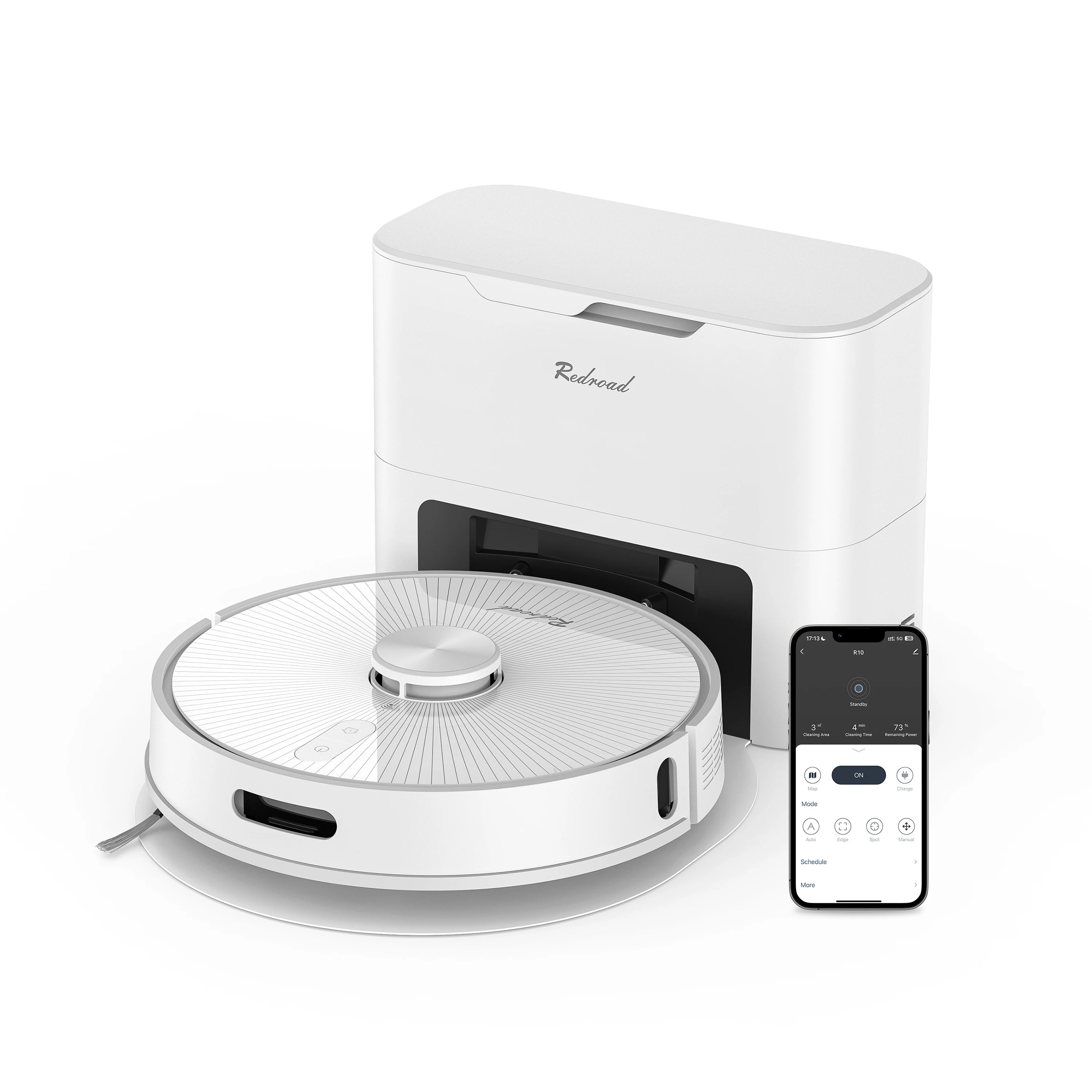 Aspirateur robot laveur 2 en 1 Redkey R10 : puissance de balayage de 4 000 Pa, collecteur de poussière automatique, sac à poussière de 4 L, franchissement d’obstacles jusqu’à 18 mm.