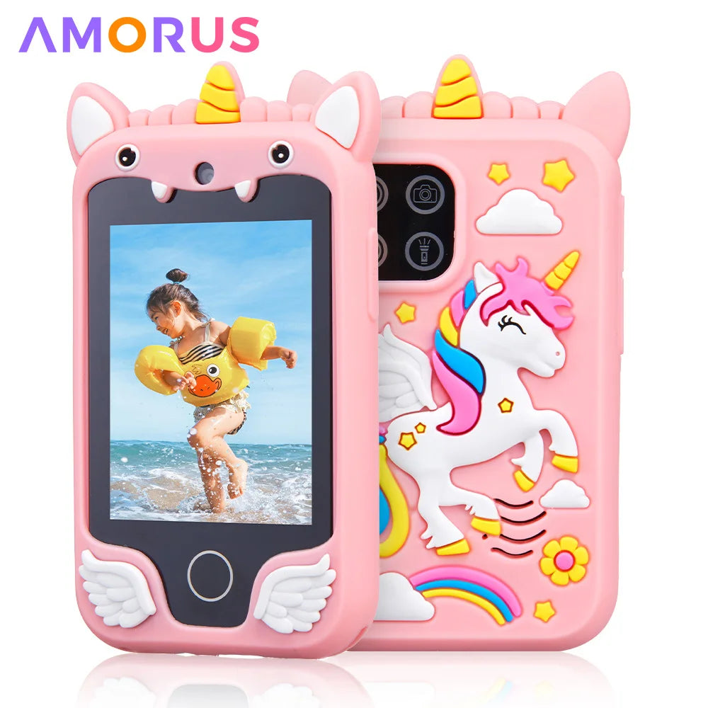 Téléphone portable pour enfants avec appareil photo, écran tactile, licorne, lecteur MP3, jouet éducatif pour filles et garçons de 3 à 8 ans.