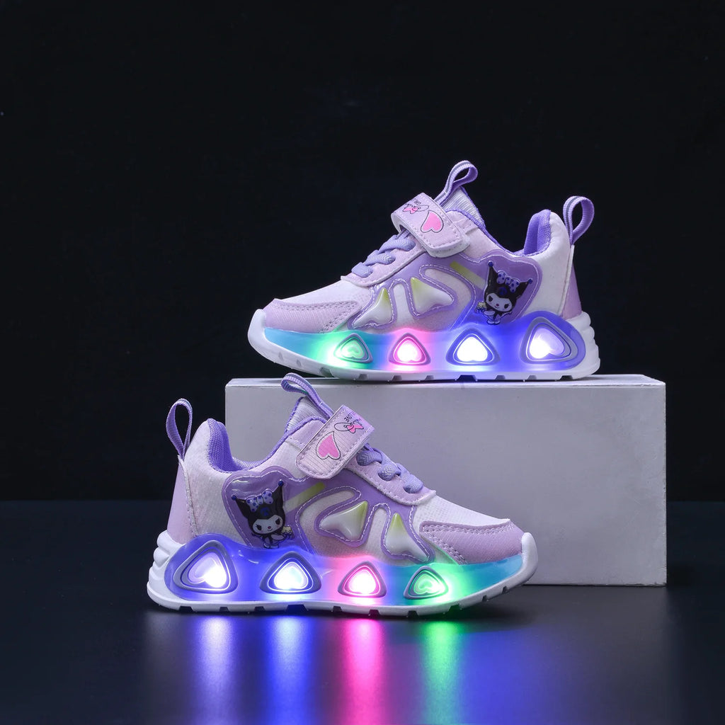 Baskets lumineuses LED Kuromi pour enfants, chaussures lumineuses pour bébés avec semelle lumineuse, garçons et filles