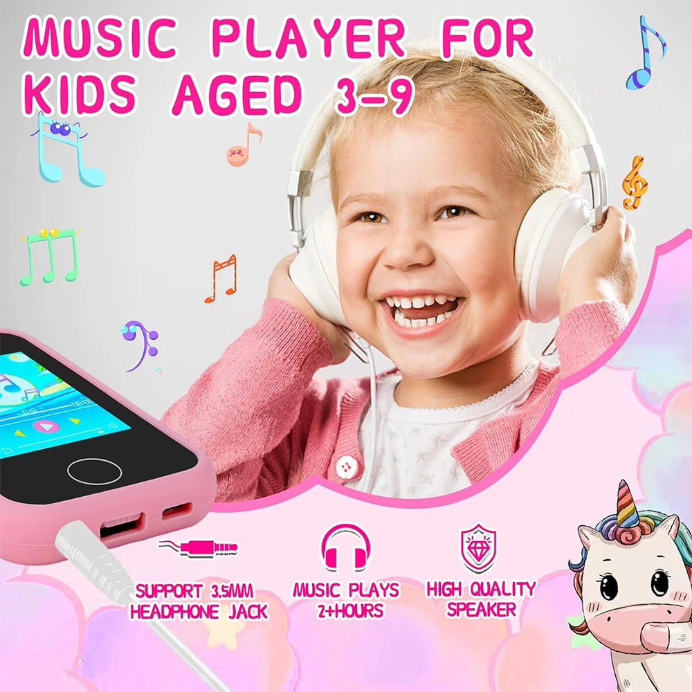 Téléphone portable pour enfants avec appareil photo, écran tactile, licorne, lecteur MP3, jouet éducatif pour filles et garçons de 3 à 8 ans.