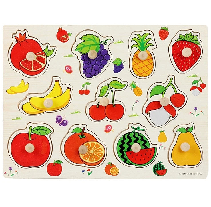 Puzzle Montessori en bois de 30 cm pour bébé, avec plateau d'apprentissage et motifs d'animaux et de véhicules. Cadeau idéal pour les enfants.