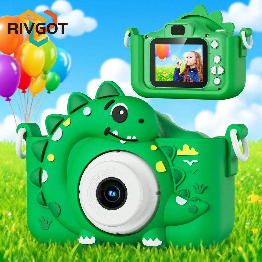 Appareil photo numérique pour enfants avec carte mémoire 32 Go, mini appareil photo dinosaure, jouet, caméra HD 1080p pour vlogging et photos, cadeau idéal pour Noël ou un anniversaire.
