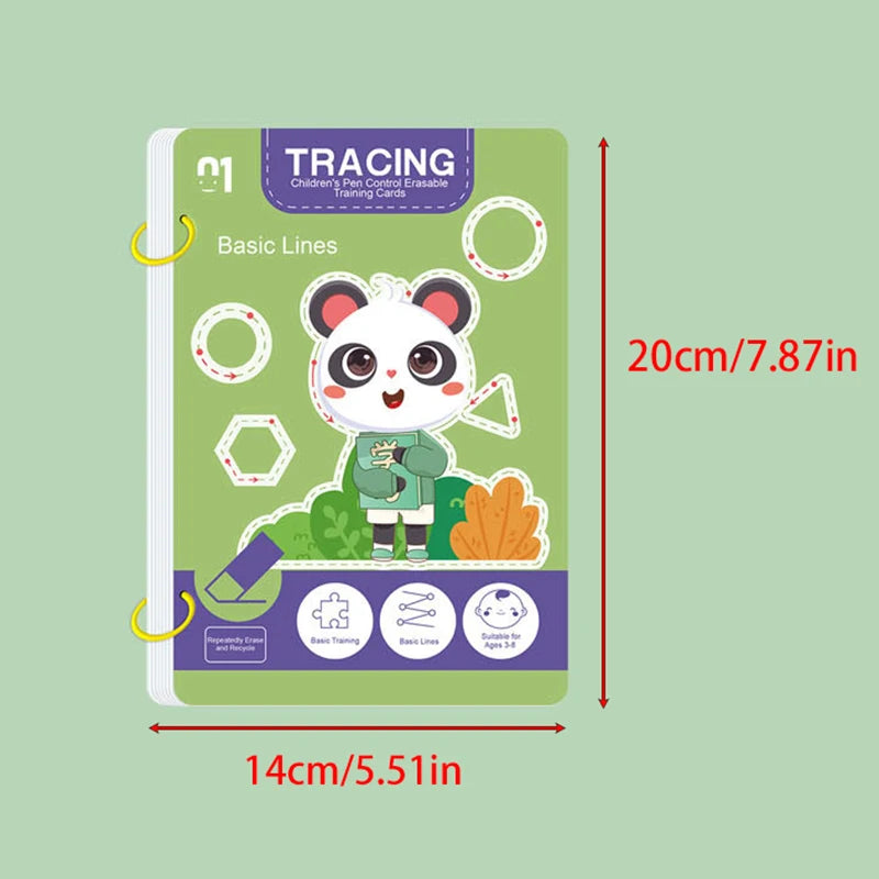 Cahier d'exercices réutilisable de 34 pages pour enfants avec stylo effaçable - Apprentissage précoce de l'écriture et du dessin, développement des compétences, livres éducatifs pour l'entraînement au contrôle du stylo, apprentissage innovant - Choix idéa