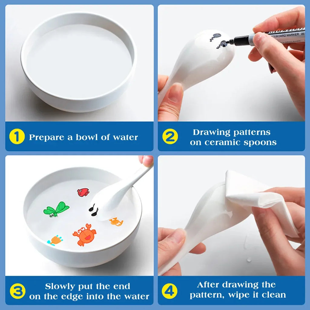 Stylos à eau flottants, stylos à encre magique avec cuillère, peinture à l'eau à la craie flottante, kit de dessin graffiti pour enfants