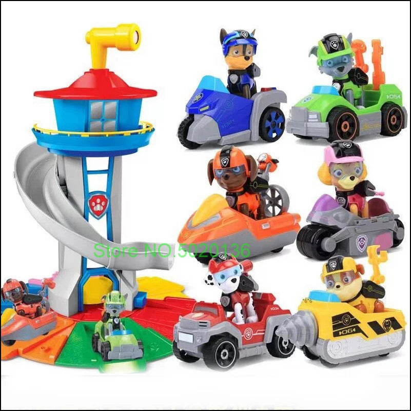 Figurines de chiens en forme de tour de patrouille dans un bus, jouets de Noël sans lumière ni son.