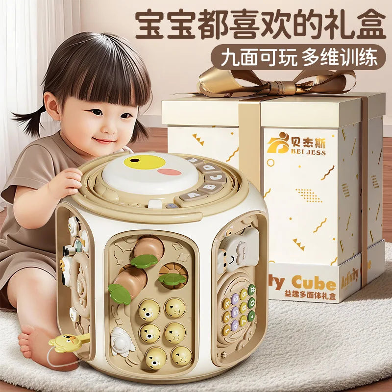 Tambour polyédrique pour bébé (0-1 an), puzzle tambour pour bébé (6-12 mois), jouet d'éveil hexaédrique.