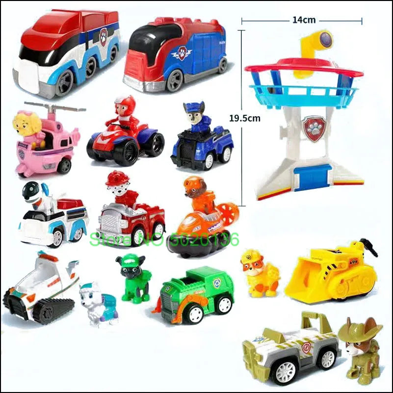 Figurines de chiens en forme de tour de patrouille dans un bus, jouets de Noël sans lumière ni son.