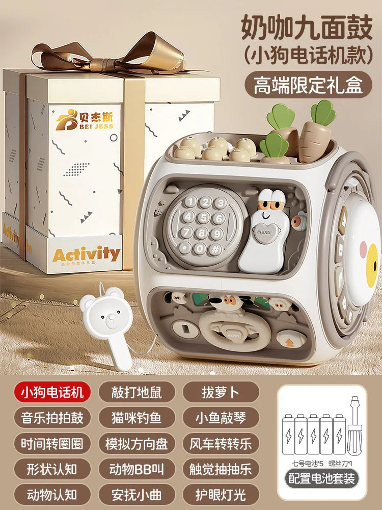 Tambour polyédrique pour bébé (0-1 an), puzzle tambour pour bébé (6-12 mois), jouet d'éveil hexaédrique.