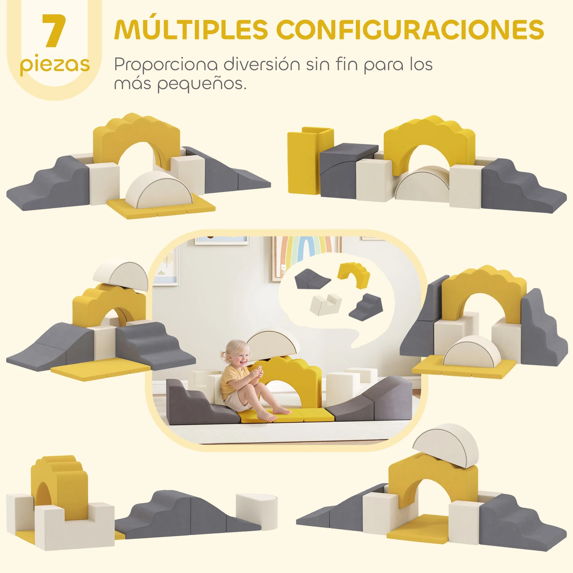 Ensemble de 7 blocs de mousse Aiyaplay pour enfants, blocs psychomoteurs, figurines à construire, jouet d'apprentissage pour grimper et ramper
