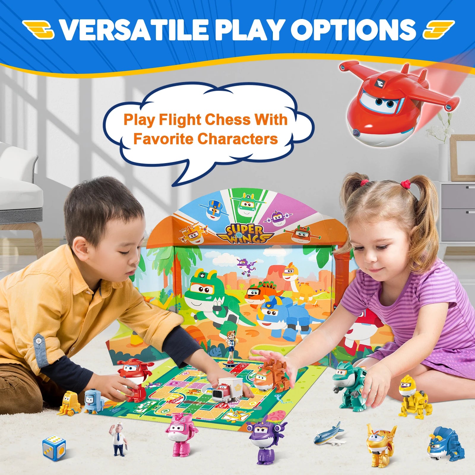 Super Wings Lot de 14 jouets transformables, figurine d'avion de 5 cm avec mini-figurine de dinosaure à collectionner