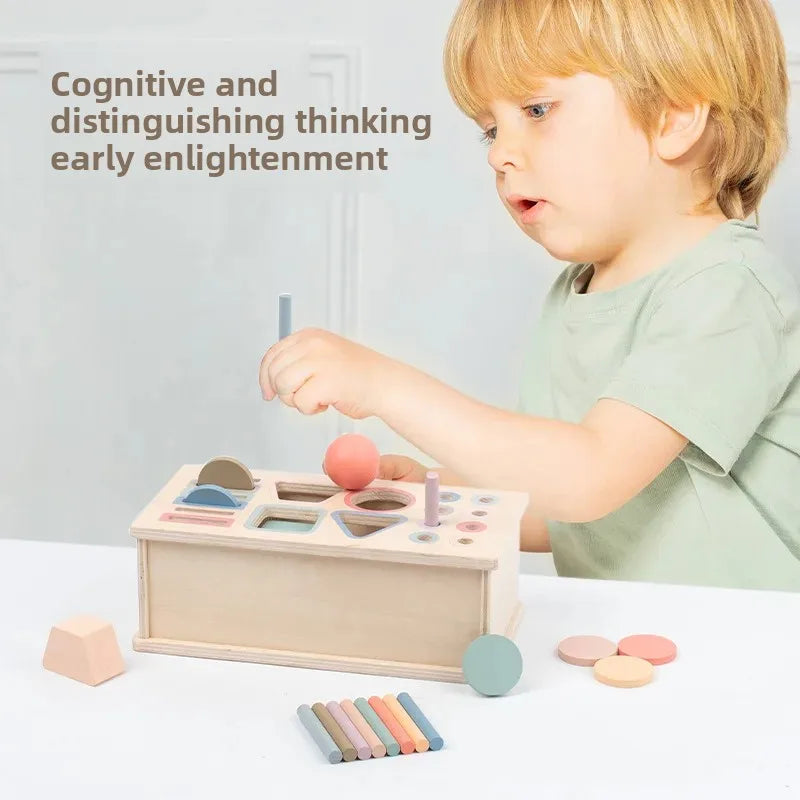 Jouets d'éveil Montessori pour bébé : Trieur de formes et de couleurs en bois avec boîte à tiroirs, tableau d'activités et jeu d'association | Cadeau sensoriel pour la motricité fine