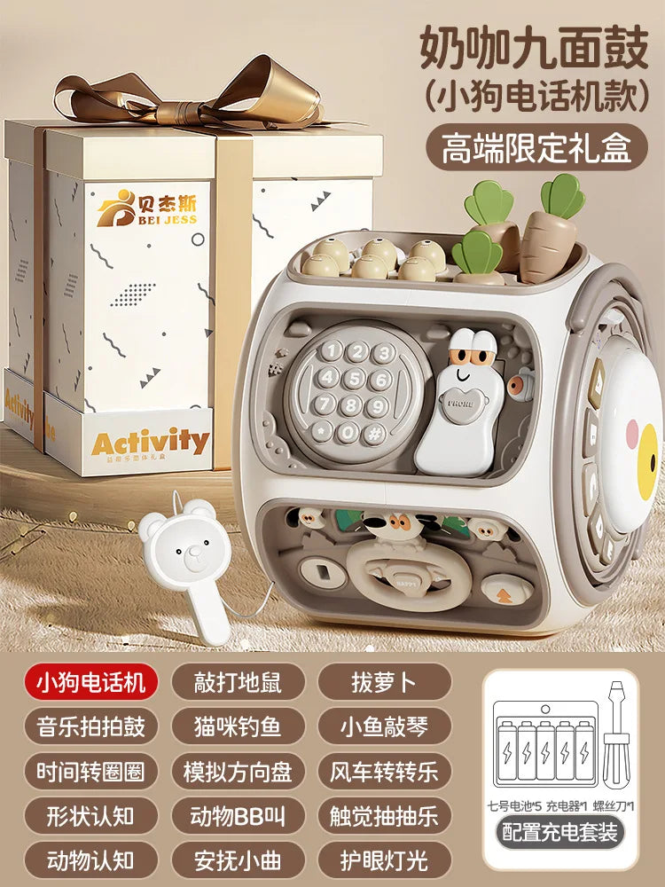 Tambour polyédrique pour bébé (0-1 an), puzzle tambour pour bébé (6-12 mois), jouet d'éveil hexaédrique.