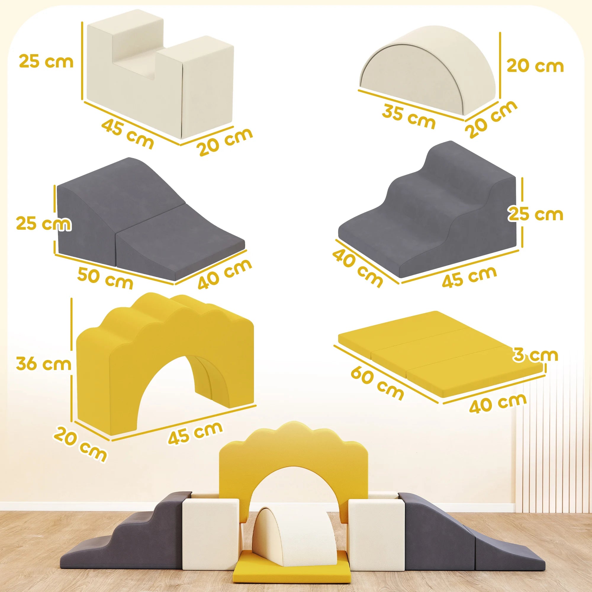 Ensemble de 7 blocs de mousse Aiyaplay pour enfants, blocs psychomoteurs, figurines à construire, jouet d'apprentissage pour grimper et ramper