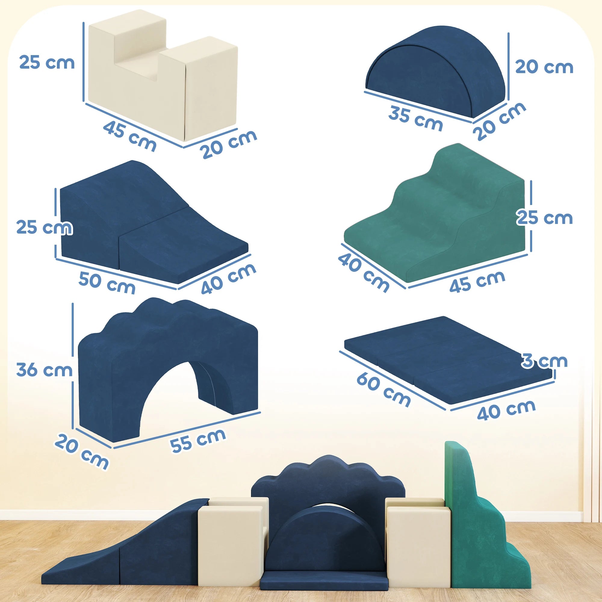 Ensemble de 7 blocs de mousse Aiyaplay pour enfants, blocs psychomoteurs, figurines à construire, jouet d'apprentissage pour grimper et ramper