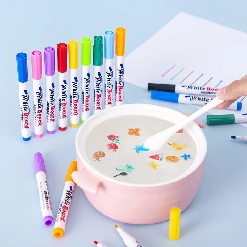 Stylos à eau flottants, stylos à encre magique avec cuillère, peinture à l'eau à la craie flottante, kit de dessin graffiti pour enfants