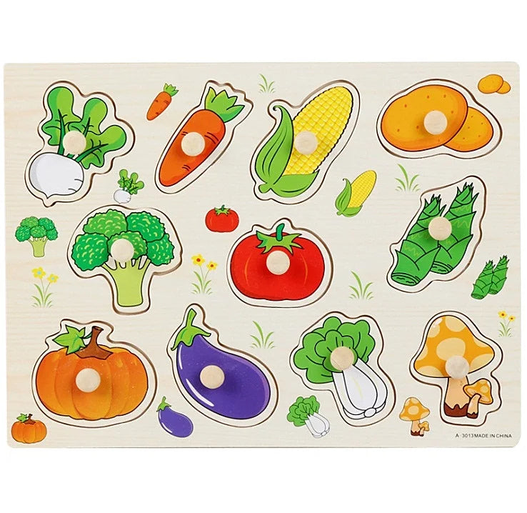 Puzzle Montessori en bois de 30 cm pour bébé, avec plateau d'apprentissage et motifs d'animaux et de véhicules. Cadeau idéal pour les enfants.