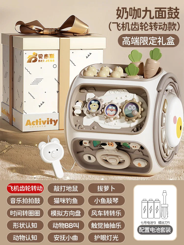 Tambour polyédrique pour bébé (0-1 an), puzzle tambour pour bébé (6-12 mois), jouet d'éveil hexaédrique.