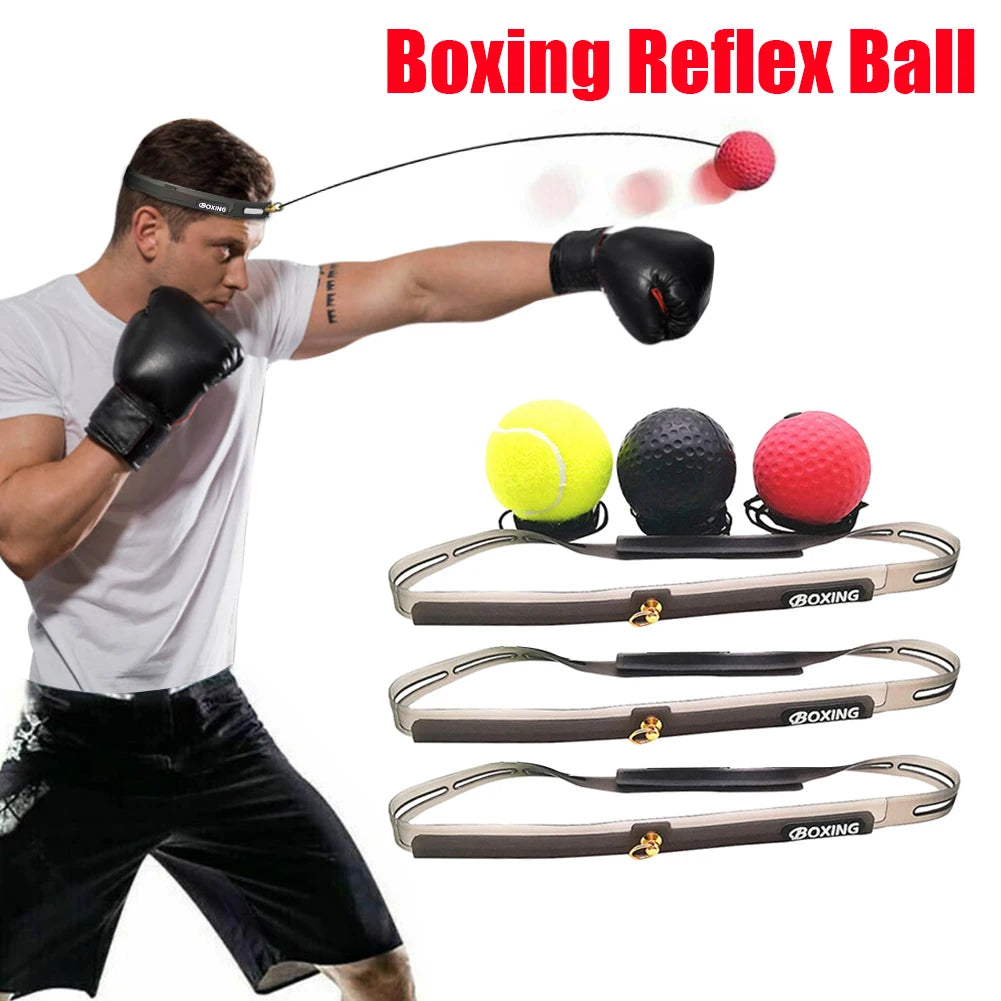 Balle de boxe en caoutchouc pour l'entraînement de la vitesse et des réflexes, avec bandeau anti-transpiration et accessoires de fitness.