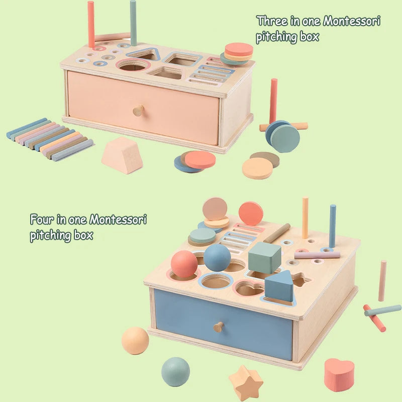 Jouets d'éveil Montessori pour bébé : Trieur de formes et de couleurs en bois avec boîte à tiroirs, tableau d'activités et jeu d'association | Cadeau sensoriel pour la motricité fine