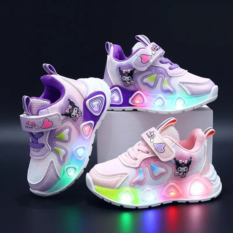 Baskets lumineuses LED Kuromi pour enfants, chaussures lumineuses pour bébés avec semelle lumineuse, garçons et filles