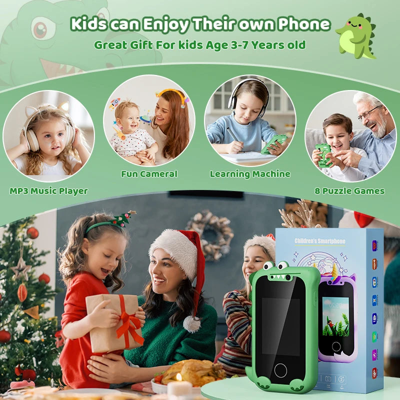 Téléphone jouet intelligent pour enfants, écran tactile, lecteur MP3 avec double caméra, idéal pour les jeux, les filles et les garçons. Cadeau idéal pour Noël ou un anniversaire.