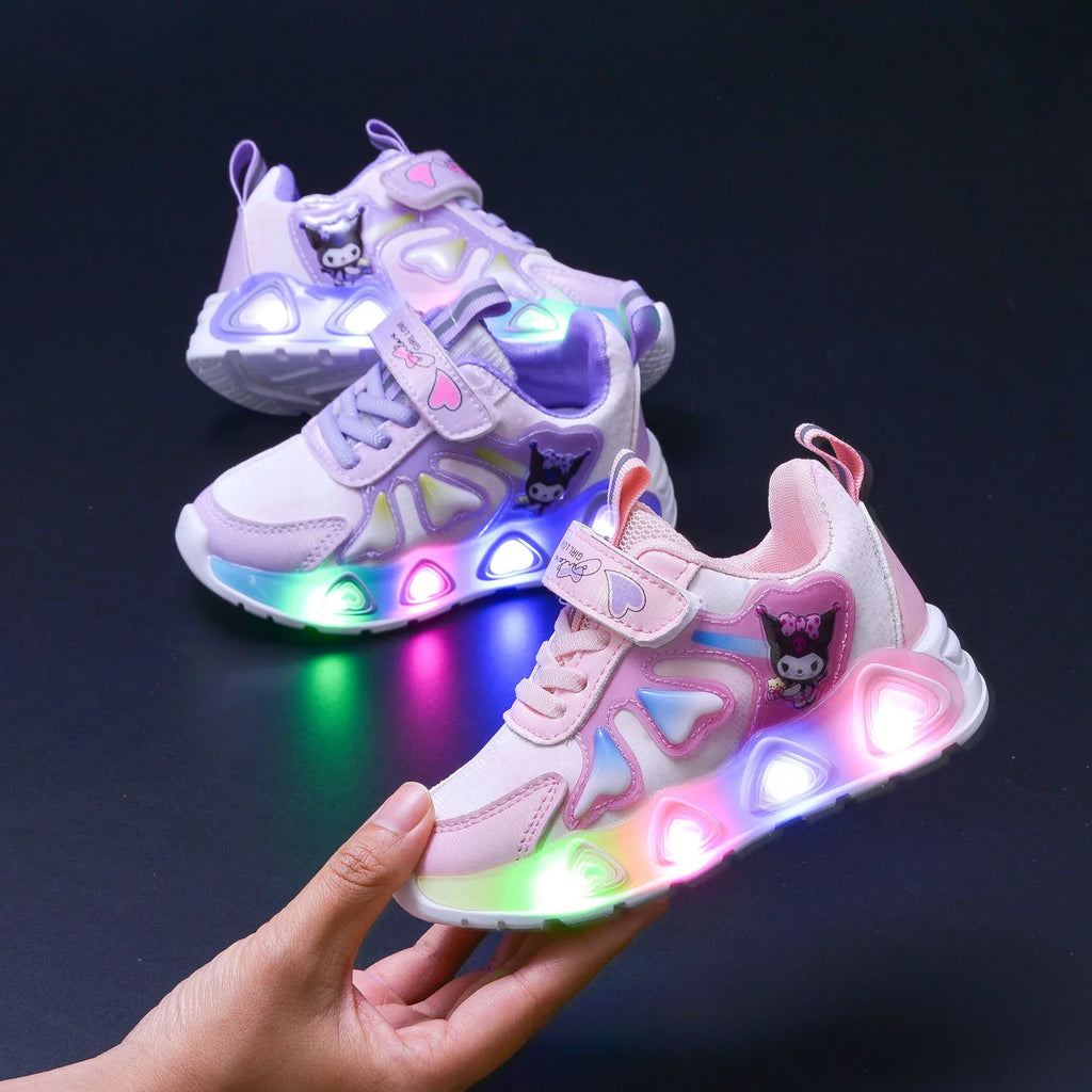 Baskets lumineuses LED Kuromi pour enfants, chaussures lumineuses pour bébés avec semelle lumineuse, garçons et filles