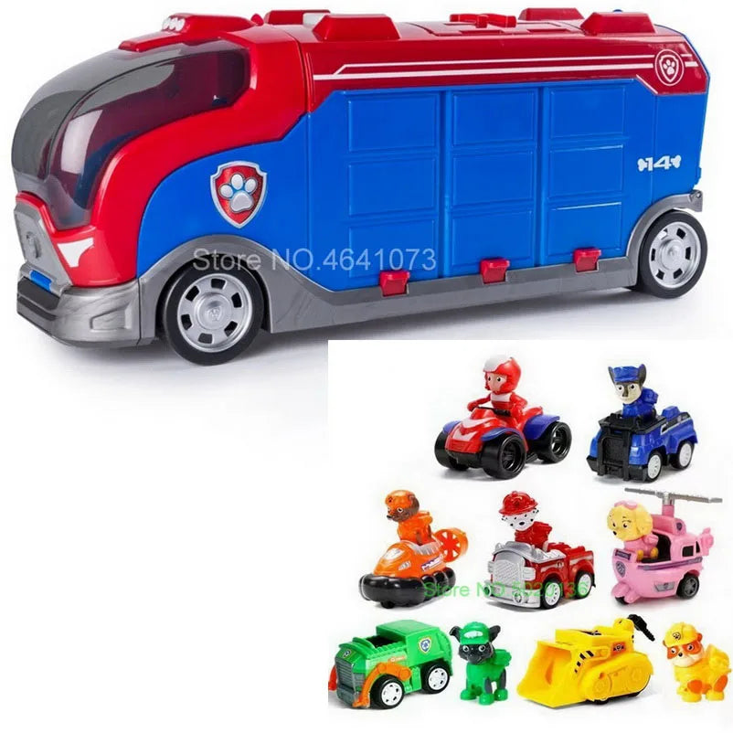Figurines de chiens en forme de tour de patrouille dans un bus, jouets de Noël sans lumière ni son.