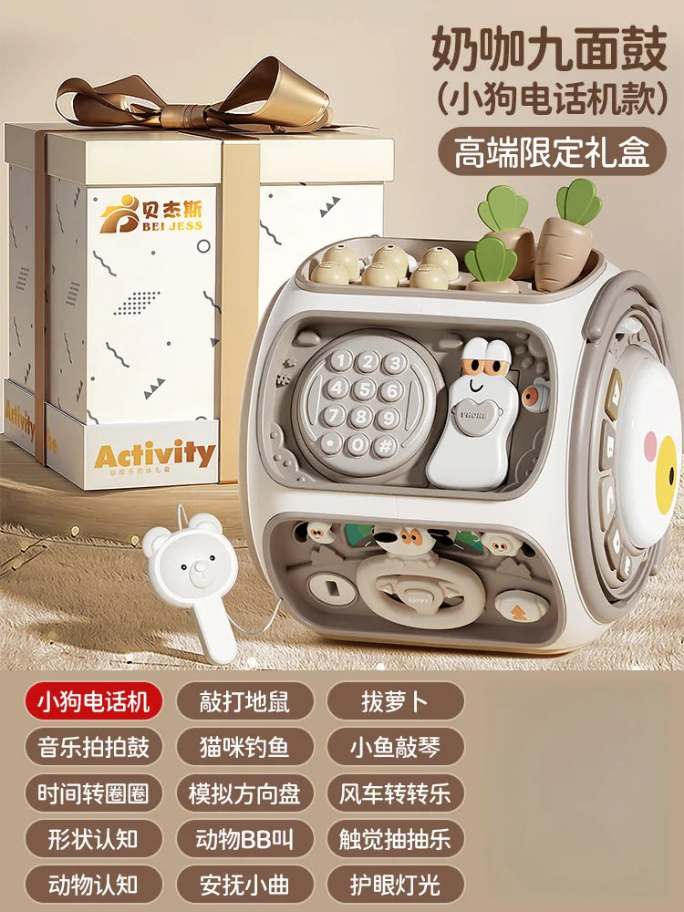 Tambour polyédrique pour bébé (0-1 an), puzzle tambour pour bébé (6-12 mois), jouet d'éveil hexaédrique.