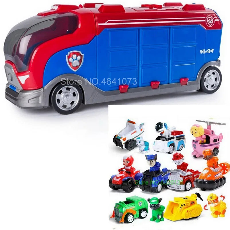 Figurines de chiens en forme de tour de patrouille dans un bus, jouets de Noël sans lumière ni son.