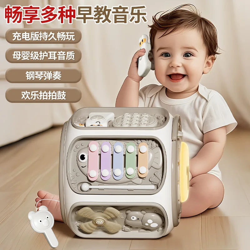 Tambour polyédrique pour bébé (0-1 an), puzzle tambour pour bébé (6-12 mois), jouet d'éveil hexaédrique.