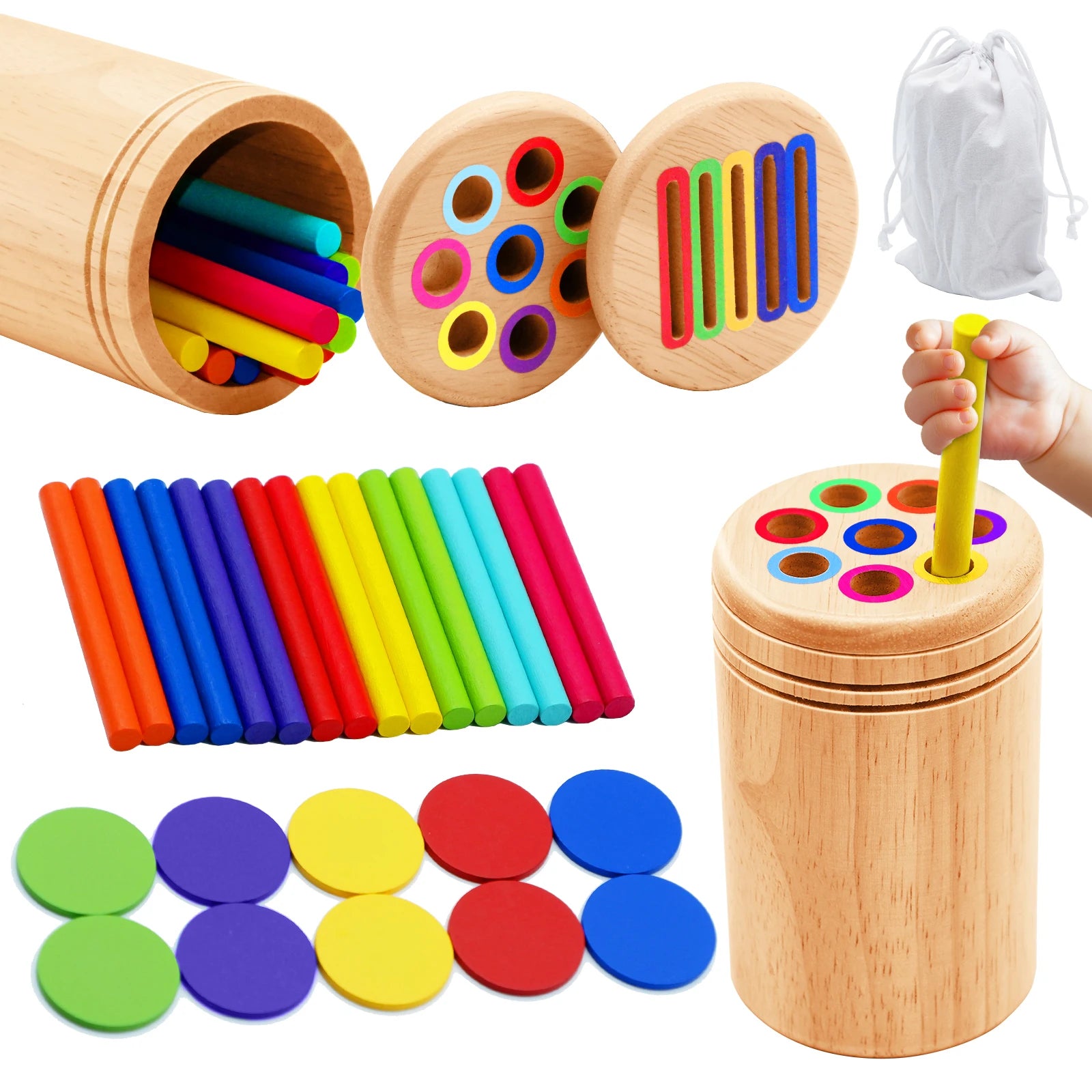 Jouets en bois Montessori pour le tri des couleurs, la motricité fine et l'association des formes : jouets sensoriels et puzzles éducatifs pour les tout-petits.
