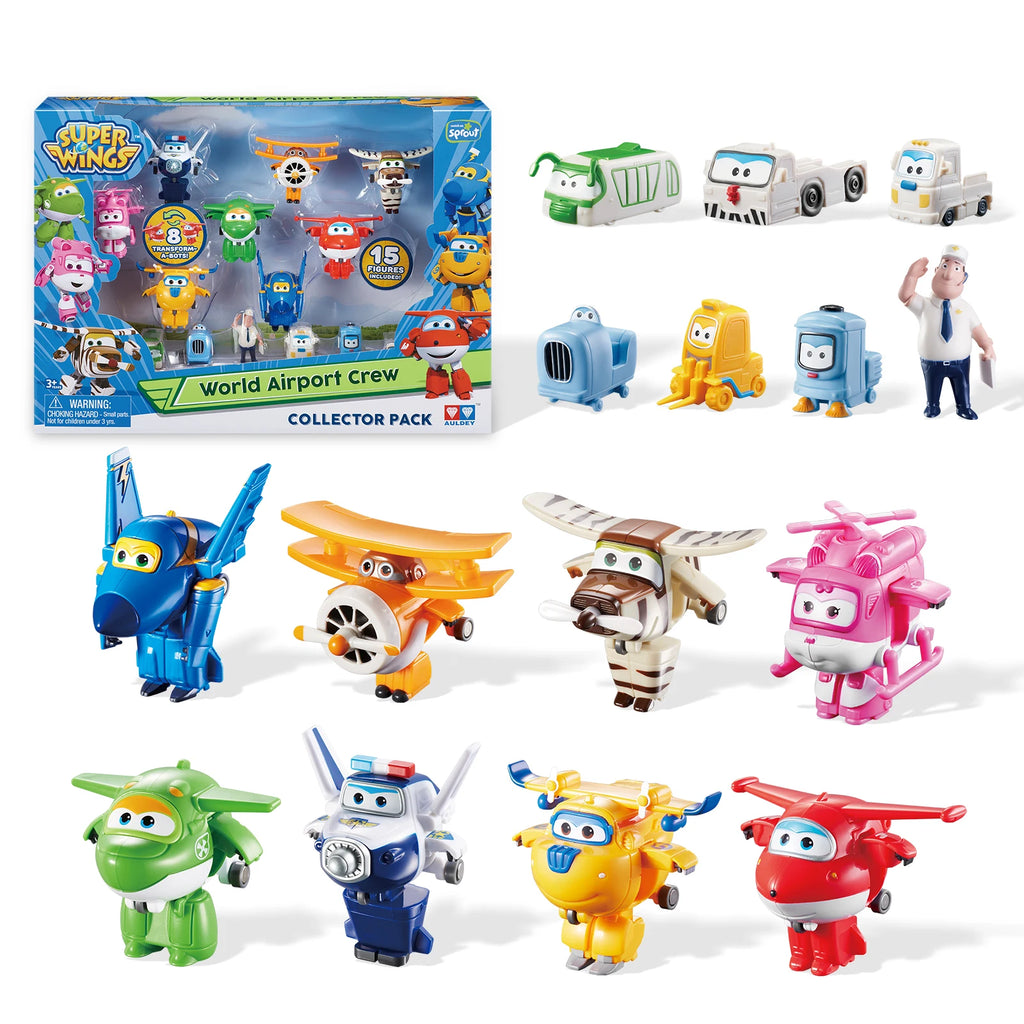 Super Wings Lot de 14 jouets transformables, figurine d'avion de 5 cm avec mini-figurine de dinosaure à collectionner