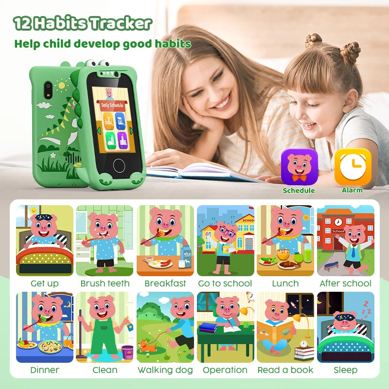Téléphone jouet intelligent pour enfants, écran tactile, lecteur MP3 avec double caméra, idéal pour les jeux, les filles et les garçons. Cadeau idéal pour Noël ou un anniversaire.