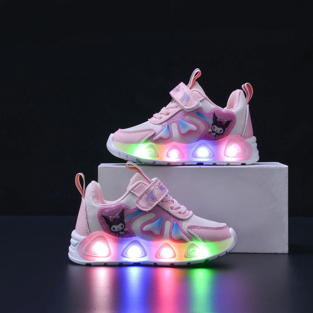 Baskets lumineuses LED Kuromi pour enfants, chaussures lumineuses pour bébés avec semelle lumineuse, garçons et filles