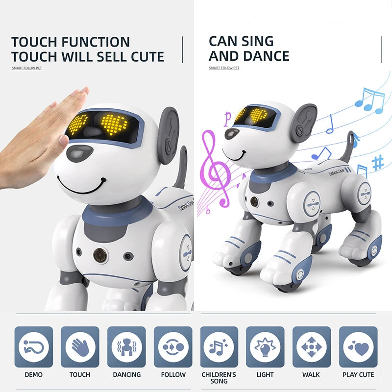 Chien robot télécommandé intelligent, acrobaties électroniques, commandes vocales, programmable, commandes tactiles, musique, jouet pour enfants garçons