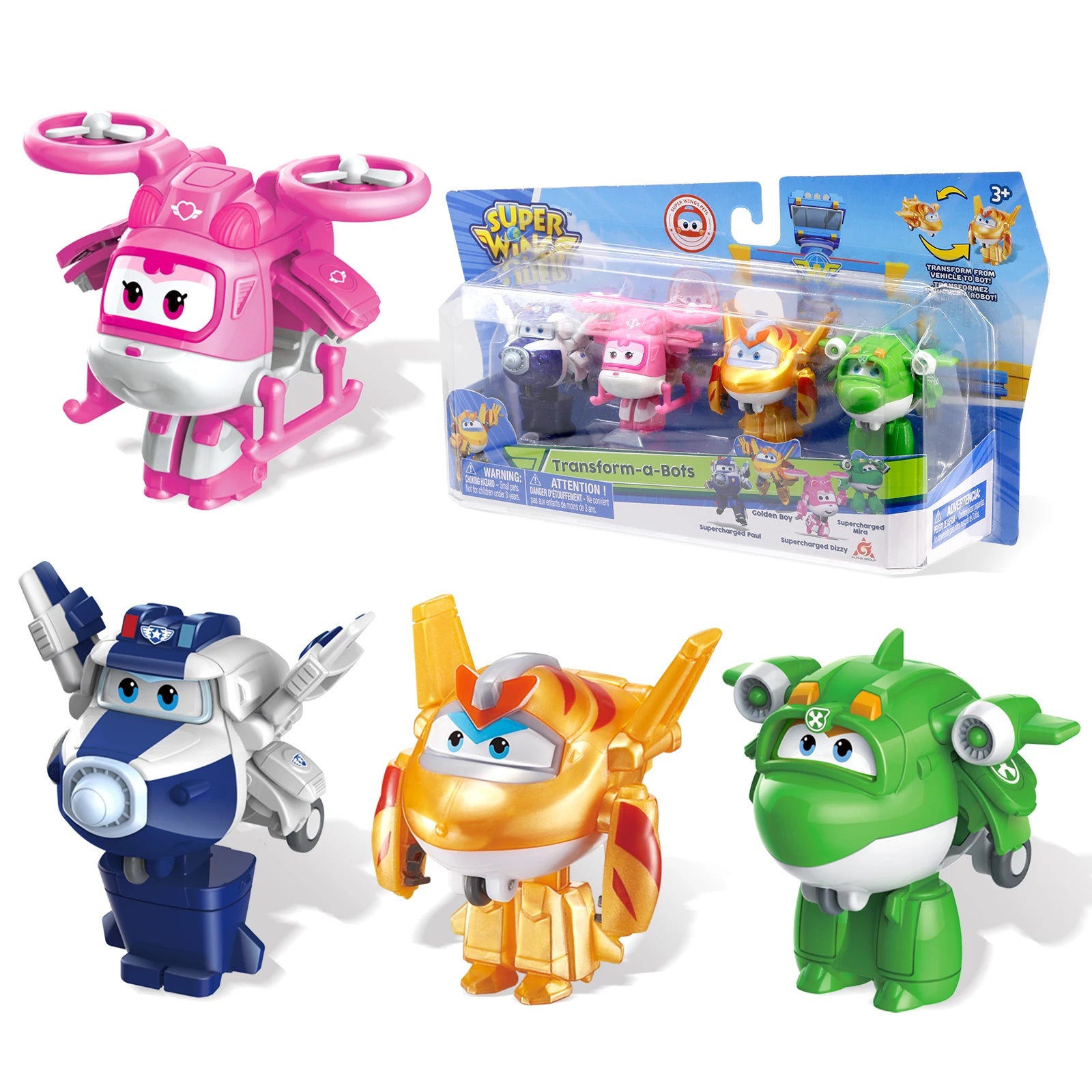 Super Wings Lot de 14 jouets transformables, figurine d'avion de 5 cm avec mini-figurine de dinosaure à collectionner