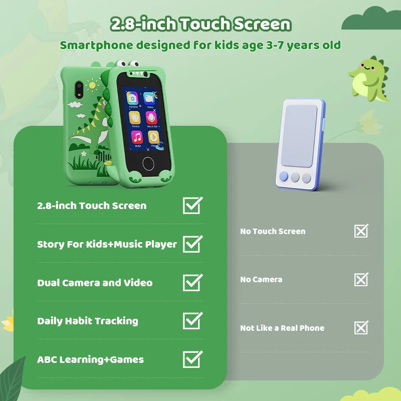 Téléphone jouet intelligent pour enfants, écran tactile, lecteur MP3 avec double caméra, idéal pour les jeux, les filles et les garçons. Cadeau idéal pour Noël ou un anniversaire.