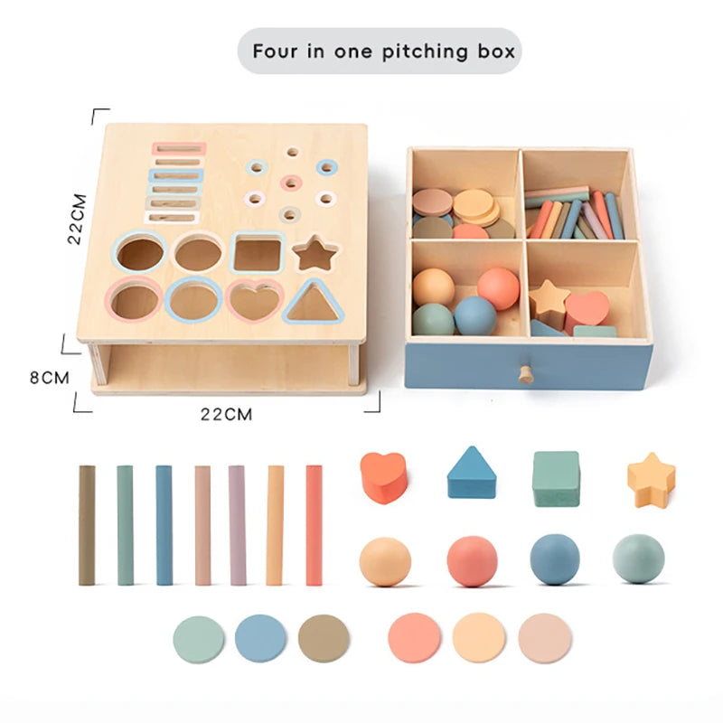 Jouets d'éveil Montessori pour bébé : Trieur de formes et de couleurs en bois avec boîte à tiroirs, tableau d'activités et jeu d'association | Cadeau sensoriel pour la motricité fine
