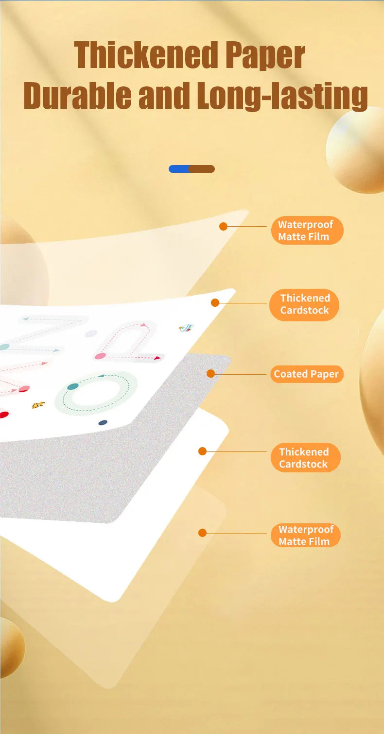 Cahier d'exercices réutilisable de 34 pages pour enfants avec stylo effaçable - Apprentissage précoce de l'écriture et du dessin, développement des compétences, livres éducatifs pour l'entraînement au contrôle du stylo, apprentissage innovant - Choix idéa