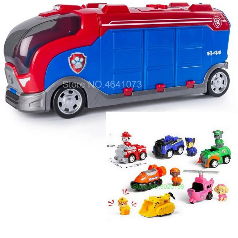 Figurines de chiens en forme de tour de patrouille dans un bus, jouets de Noël sans lumière ni son.